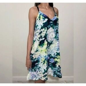 Cynthia Rowley 100% Silk Racerback Dress Watercolor Floral Blue/Green- Size 2